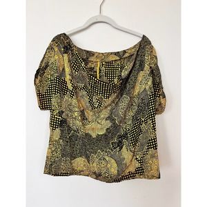 Unique Silky Gold Floral Top